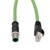 Picture of M12 Category 5e IP67 4 Position D code, Double Shielded, 22AWG Drag Chain, Industrial, Outdoor Cable, M12M RJ45M, CMX HFPUR, GRN, 5m