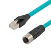 Picture of Category 5e M12 IP68 4 Position D code Double Shielded SF/UTP Industrial Outdoor High Flex Cable, M12 F to RJ45 M, CMX TPE, TEAL, 0.5m