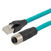 Picture of Category 5e M12 IP68 4 Position D code Double Shielded SF/UTP Industrial Outdoor High Flex Cable, M12 F to RJ45 M, CMX TPE, TEAL, 15m