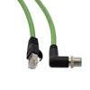 Picture of M12 Category 5e IP67 4 Position D code, Double Shielded, 22AWG Drag Chain, Industrial, Outdoor Cable, RAM12M RJ45M, CMX HFPUR, GRN, 0.5m