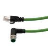 Picture of M12 Category 5e IP67 4 Position D code, Double Shielded, 22AWG Drag Chain, Industrial, Outdoor Cable, RAM12M RJ45M, CMX HFPUR, GRN, 0.5m