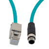 Picture of Category 5e M12 IP68 4 Position D code Double Shielded SF/UTP Industrial Outdoor High Flex Cable, M12 M to RJ45 F, CMX TPE, TEAL, 1.0m