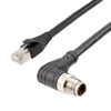 Picture of Cat6a Ethernet Economy M12 8 Position X code Cable, Right Angle IP67 M12 Plug to RJ45 Plug, 26AWG Shielded Outdoor VW-1 PVC Black, 3M