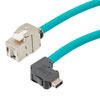 Picture of ix Industrial Assembly, Category 6a, SF/UTP, Right Angle Up ix A Plug To RJ45 Jack, 26 AWG, Industrial Outdoor High Flex, TPE, Teal, 1-meter