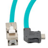 Picture of ix Industrial Assembly, Category 6a, SF/UTP, Right Angle Up ix A Plug To RJ45 Jack, 26 AWG, Industrial Outdoor High Flex, TPE, Teal, 1-meter
