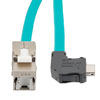 Picture of ix Industrial Assembly, Category 6a, SF/UTP, Right Angle Down ix A Plug To RJ45 Jack, 26AWG Industrial Outdoor High Flex, TPE, Teal, 1-meter
