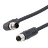 Picture of M12 4 Position IP67 L-Code Pigtail Cable Assembly, Unshielded 16AWG PUR Jacket, Right Angle Male to Female, Black 0.5m