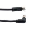Picture of M12 4 Position IP67 L-Code Pigtail Cable Assembly, Unshielded 16AWG PUR Jacket, Right Angle Male to Female, Black 0.5m