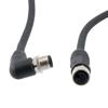 Picture of M12 4 Position IP67 L-Code Pigtail Cable Assembly, Unshielded 16AWG PUR Jacket, Right Angle Male to Female, Black 0.5m