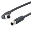Picture of M12 4 Position IP67 L-Code Pigtail Cable Assembly, Unshielded 16AWG PUR Jacket, Male to Right Angle Female, Black 10m