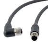 Picture of M12 4 Position IP67 L-Code Pigtail Cable Assembly, Unshielded 16AWG PUR Jacket, Male to Right Angle Female, Black 10m
