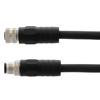 Picture of M12 4 Position IP67 S-Code AC Power Shielded Cable Assembly, 16AWG 630V 12A, Industrial Drag Chain HFPUR Jacket, Male to Female, Black, 5.0m