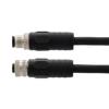 Picture of M12 4 Position IP67 T-Code DC Power Cable Assembly, 16AWG 63V 12A, Industrial Drag Chain PUR Jacket, Male to Female, Black, 1.0m