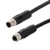 Picture of M12 4 Position IP67 T-Code DC Power Cable Assembly, 16AWG 63V 12A, Industrial Drag Chain PUR Jacket, Male to Female, Black, 5.0m