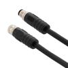 Picture of M12 4 Position IP67 T-Code DC Power Cable Assembly, 16AWG 63V 12A, Industrial Drag Chain PUR Jacket, Male to Female, Black, 5.0m