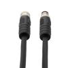 Picture of M12 4 Position IP67 T-Code DC Power Cable Assembly, 16AWG 63V 12A, Industrial Drag Chain PUR Jacket, Male to Female, Black, 5.0m