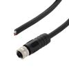 Picture of M12 4 Position IP67 T-Code DC Power Cable Assembly, 16AWG 63V 12A, Industrial Drag Chain PUR Jacket, Female to Open, Black, 5.0m