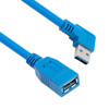 Picture of USB 3.0 Right Angle Extension Cable Assembly, A Female Jack to 90 Degree Left Angle A Male Plug, 28/26/22AWG, UL 2725 PVC, Blue, 3.0M