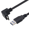 Picture of USB 3.0 Right Angle Cable Assembly, 90 Degree Up/Down Type C Male Plug to Straight Type A Male Plug, 32/26AWG, PVC, Black, 1.0M