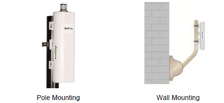 Outdoor access point shown pole mounted and wall mounted