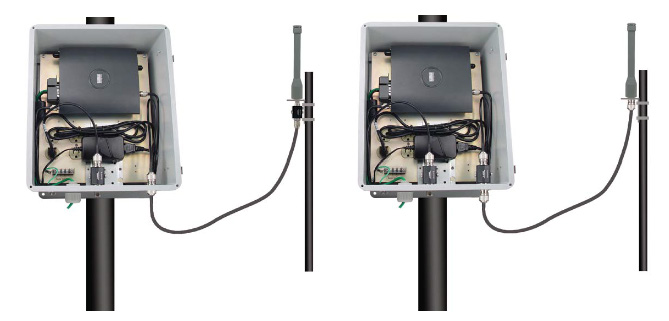 Antenna remotely mounted and cabled to a NEMA enclosure bulkhead adapter